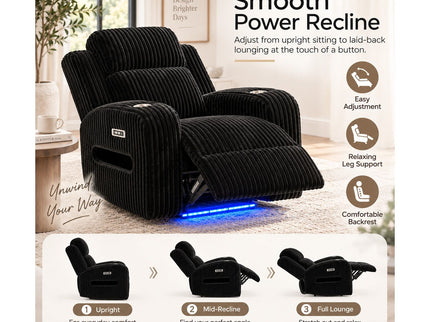 Power Recliner With Cup Holders And Ambient LED Lighting - Black
