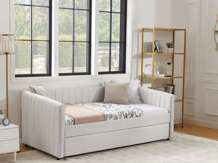 Upholstered Daybed With Trundle With Vertical Stripes