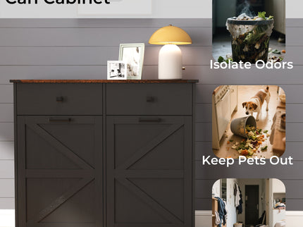 Double Tilt Out Trash Cabinet With Hideaway Drawer And Barn Door Style