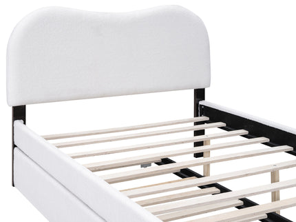 Upholstered Platform Bed With Wood Supporting Feet And Trundle