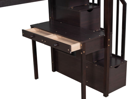 Loft Bed With Storage Drawers, Desk And Stairs With Shelves