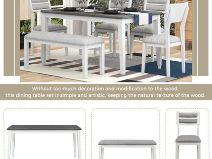 6 Piece Dining Set, Upholstered Chairs And Bench