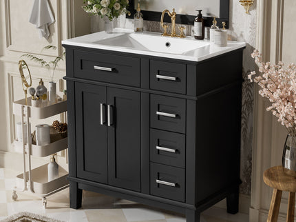 Modern Bathroom Vanity With Sink, Storage Cabinet, Soft Close Doors, Deep & Standard Drawers