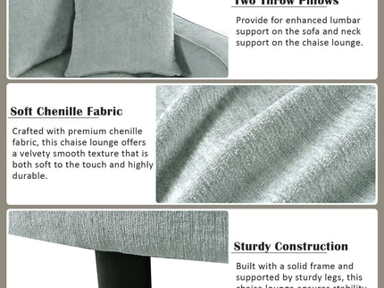 Modern Chaise Lounge Upholstered Sofa Couch With Tufted Seat And Detachable Pillows For Living Room