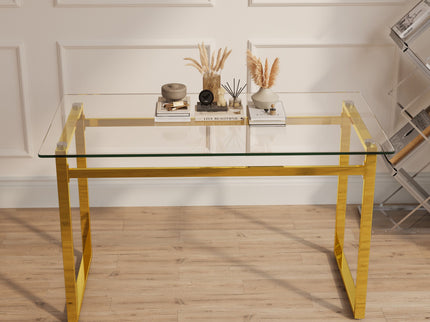 Modern Minimalist Rectangular Dining Table With Tempered Glass Top