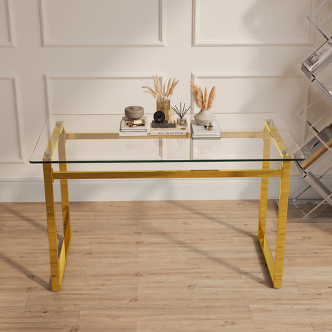 Modern Minimalist Rectangular Dining Table With Tempered Glass Top