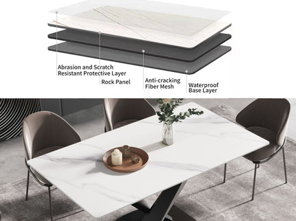 Modern Artificial Stone Straight Edge Metal X Leg Dining Table, 6 People