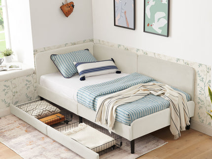 Upholstered Platform Bed Frame With 2 Storage Drawers And Adjustable Sofa Bed