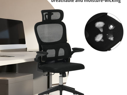 High Back Ergonomic Swivel Rolling Office Chair With Tilt Function, 3D Headrest, Lumbar Support - Black