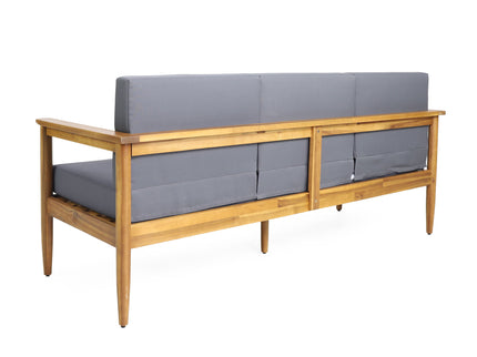 Outdoor 3 Seater Sofa With Cushion And Teak Acacia Wood - Dark Gray