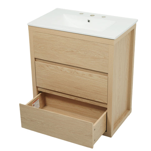 Freestanding Bathroom Vanity With Ceramic Sink, 2 Full Extension Drawers