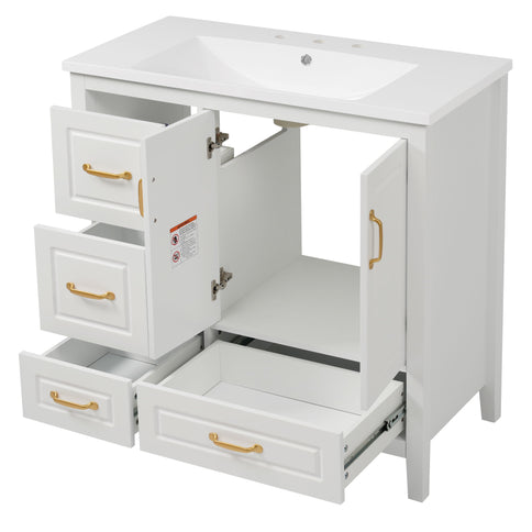 Bathroom Vanity With Sink, Soft Closing Doors & Drawers, Metal Handles