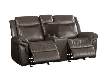 Lydia - Leather Aire Motion Loveseat With USB Console - Brown
