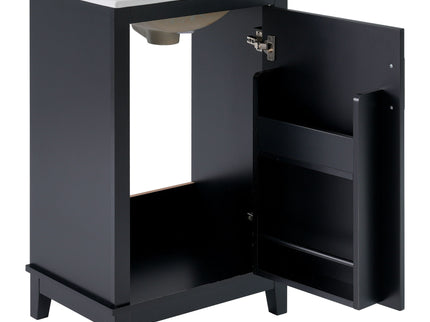 Modern Small Bathroom Vanity Cabinet With Ceramic Basin, Ample Storage, 1 Soft Close Door
