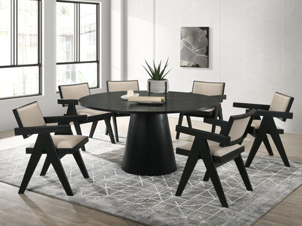 Jasper - 7 Piece Round Dining Room (Set of 7) - Ebony Black