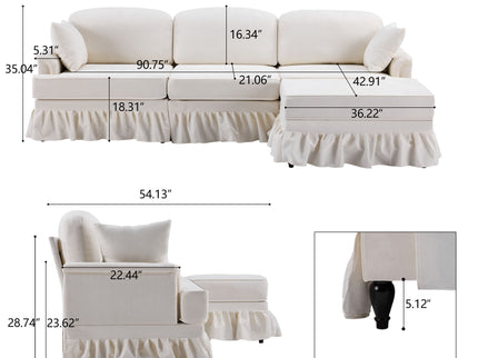 Cloud Sofa With Removable Ruffled Skirt With Ottoman And Flared Arms