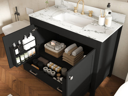 Bathroom Vanity Set, Soft Close Doors, 3 Faucet Holes, Sink Included - Black