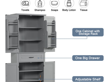 Bathroom Storage Cabinet With Doors And Drawer, Adjustable Shelf