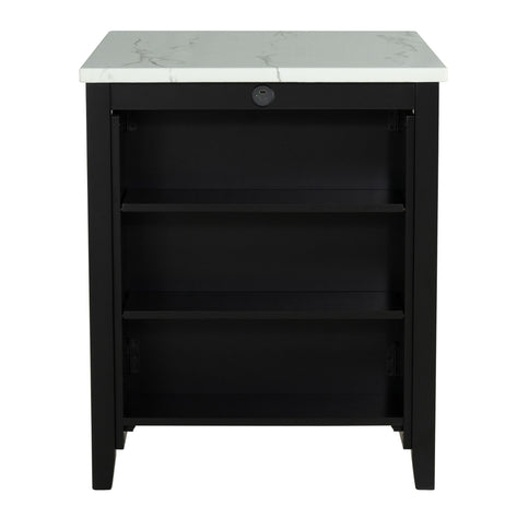 Dining Table Set With Storage Shelves, 3 Piece With 2 Stools - Black / Ivory / White