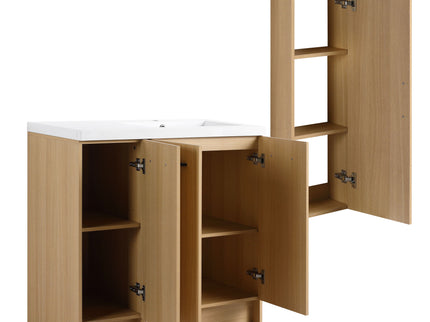Freestanding Bathroom Vanity Set With Tall Linen Cabinet, 3 Door Storage Cabinet, Single Sink