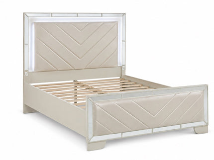 3 Piece Bedroom Contemporary Set, Bed With LED Lights And 2 Nightstands