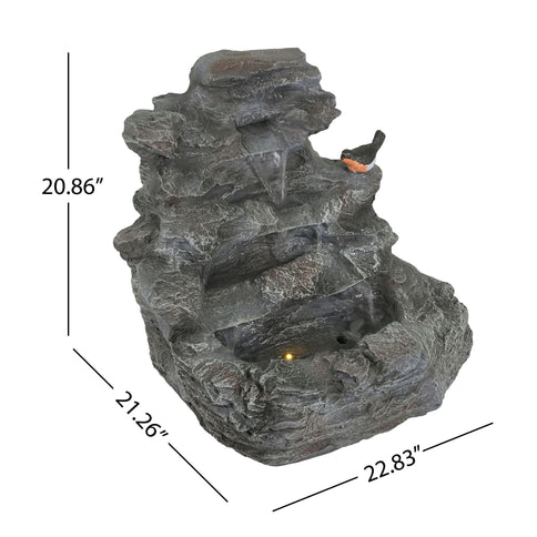 Concrete Rock Waterfall Fountain With LED Lights, Outdoor Garden Decor