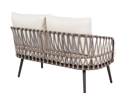 4 Piece Outdoor Patio Furniture Set, Metal Chairs With Woven Rope U Shaped Backrest