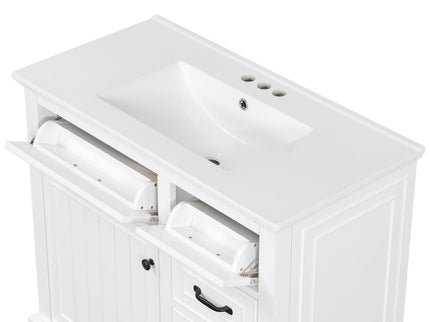 Modern Bathroom Vanity With Sink Top, Flip Drawers, Adjustable Shelf