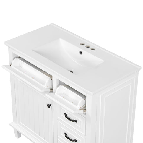 Modern Bathroom Vanity With Sink Top, Flip Drawers, Adjustable Shelf