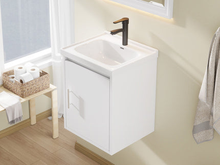 20" Floating Bathroom Vanity Combo With Wall Cabinet, Ceramic Sink & Soft Close Doors - White