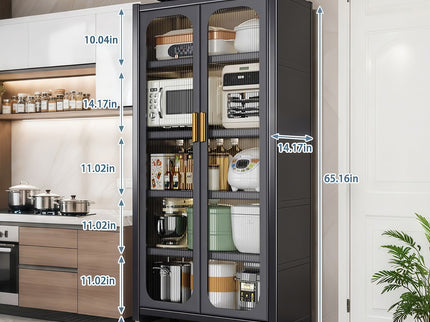 6 Tier Storage Cabinet With Transparent Door, Adjustable Shelves & Wheels