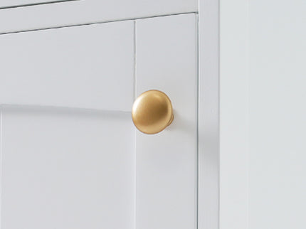 Tall Bathroom Storage Cabinet With Glass Doors, Free-Standing, Two Drawers, And Adjustable Shelves, Board, Painted Perfect For Displaying Your Favorite Items