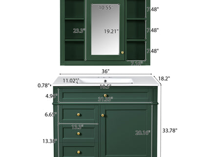 Bathroom Vanity With Mirror Cabinet, Single Sink With 2 Soft Closing Doors And 4 Drawers