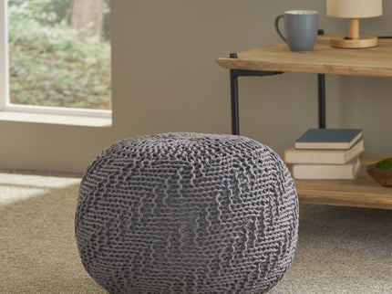 Hazel - Modern Knitted Cotton Yarn Round Pouf With Eco Friendly Pet Fibers - Dark Gray