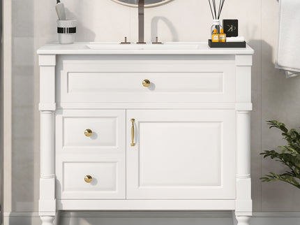 Freestanding Bathroom Vanity With Sink, Adjustable Shelf, Flip Drawer