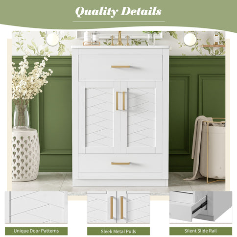 Modern Bathroom Vanity With Integrated Ceramic Sink, 2 Door Cabinet With Tip-Out Drawer