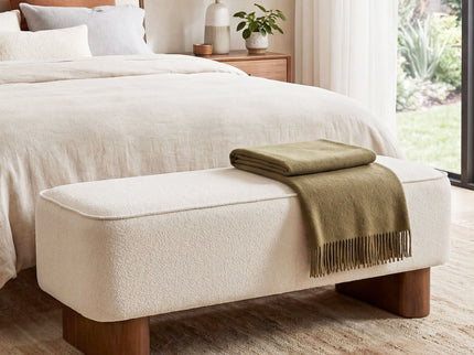 Upholstered Ottoman Bench With Thick Padded Design - Beige