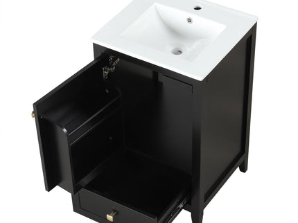 20" Bathroom Vanity With Sink Cabinet With Soft Closing Door, Drawer & Storage Rack - Black