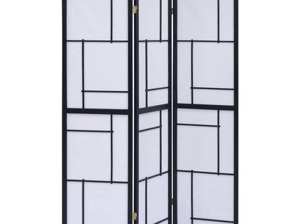 Reese - 3 Panel Room Divider Folding Shoji Screen With Accents - Beige / White