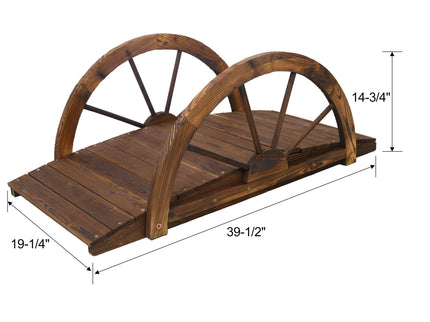 Wooden Garden Bridge Arc Footbridge With Half Wheel Railings Solid Fi - Brown