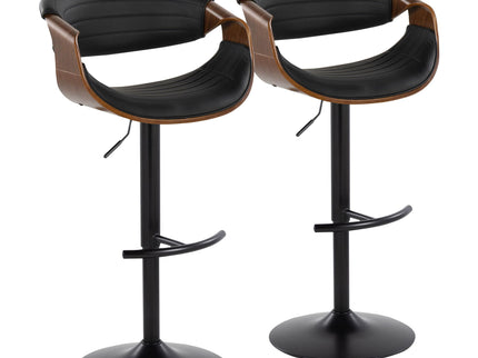 Symphony - Mid-Century Modern Adjustable Barstool With Swivel With Rounded T Footrest (Set of 2) - Black / Walnut / Black