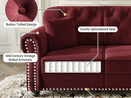Upholstered Chesterfield Sofa With Nailhead Trim And Rolled Armrests