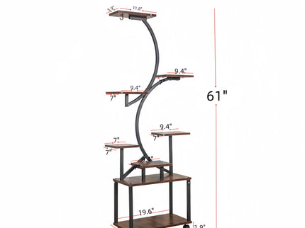 8 Tier Indoor Plant Stand With Grow Lights, S Shaped Metal Shelf For Multiple Plants - Black / Dark Walnut