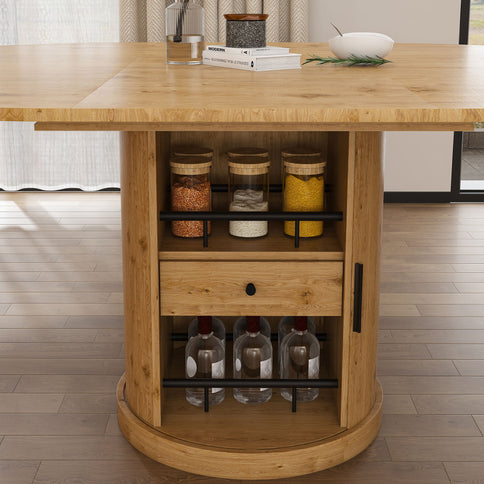 Extendable Oval Dining Table With 2 Tier Storage - Oak
