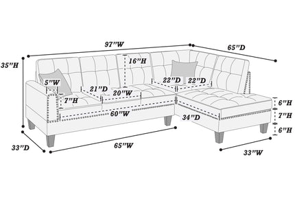 2 Piece Sectional Set With Nailhead Trim, Sofa And Matching Accent Pillows - Charcoal