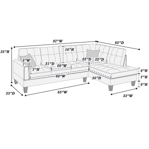 2 Piece Sectional Set With Nailhead Trim, Sofa And Matching Accent Pillows - Charcoal