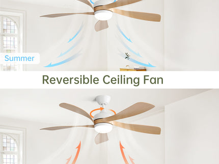 52" Ceiling Fan With 3 Color Dimmable LED Light, 5 Blades, Remote Control, Reversible DC Motor