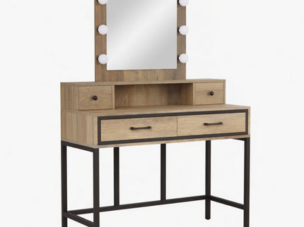Vanity Desk With 3 Color Lighted Mirror And 4 Drawers