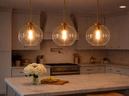 Gleam - Single Light Pendant Lamp With Clear Globe Satin - Antique Brass / Clear / Gold
