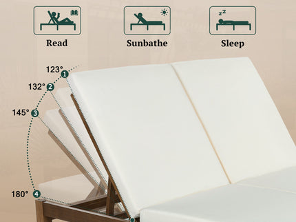 Adjustable Outdoor Patio Lounge Chair 2 Seater Recliner - Beige / Walnut